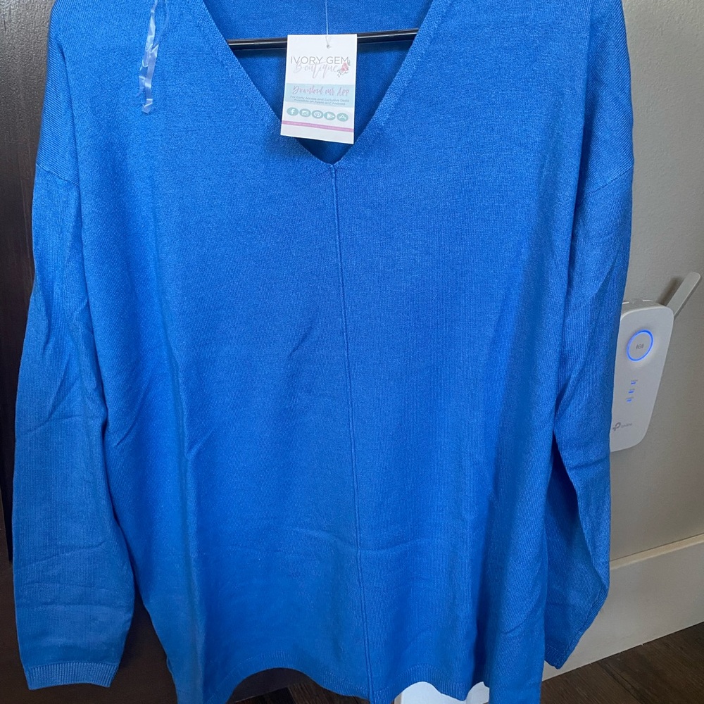 Ivory Gem Blue V-Neck Sweater
